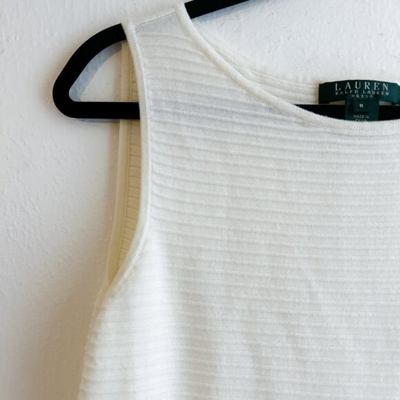 LAUREN RALPH LAUREN Ivory Cotton Sleeveless Knee Length Fit + Flare Dress - Picture 7 of 8